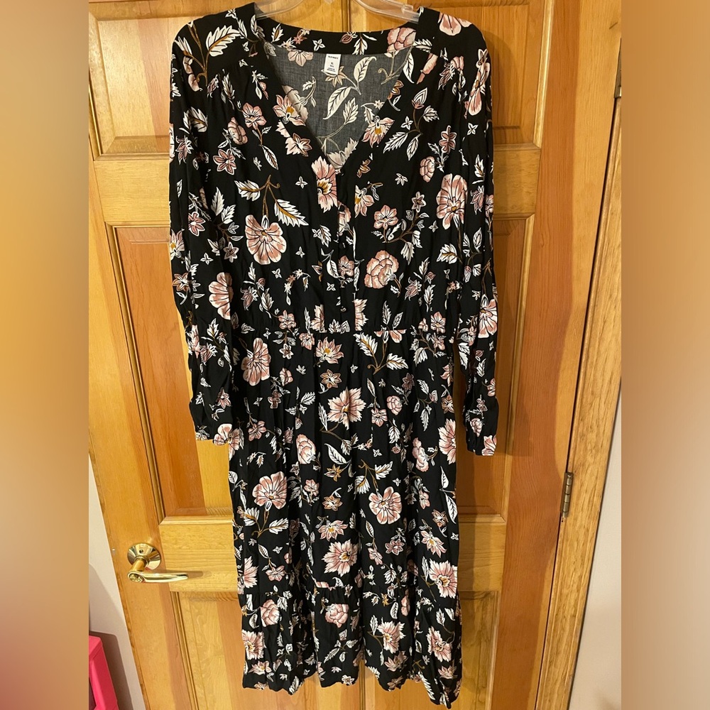 Old Navy Black and Pink Floral Midi Dress